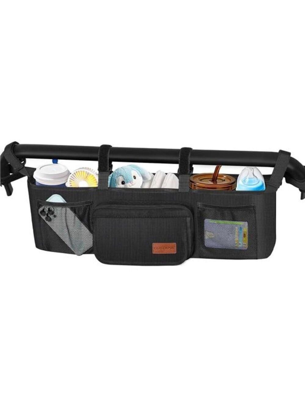 Double Stroller Organizer Bag with Cup Holders Parent Console Baby Jogging Caddy
